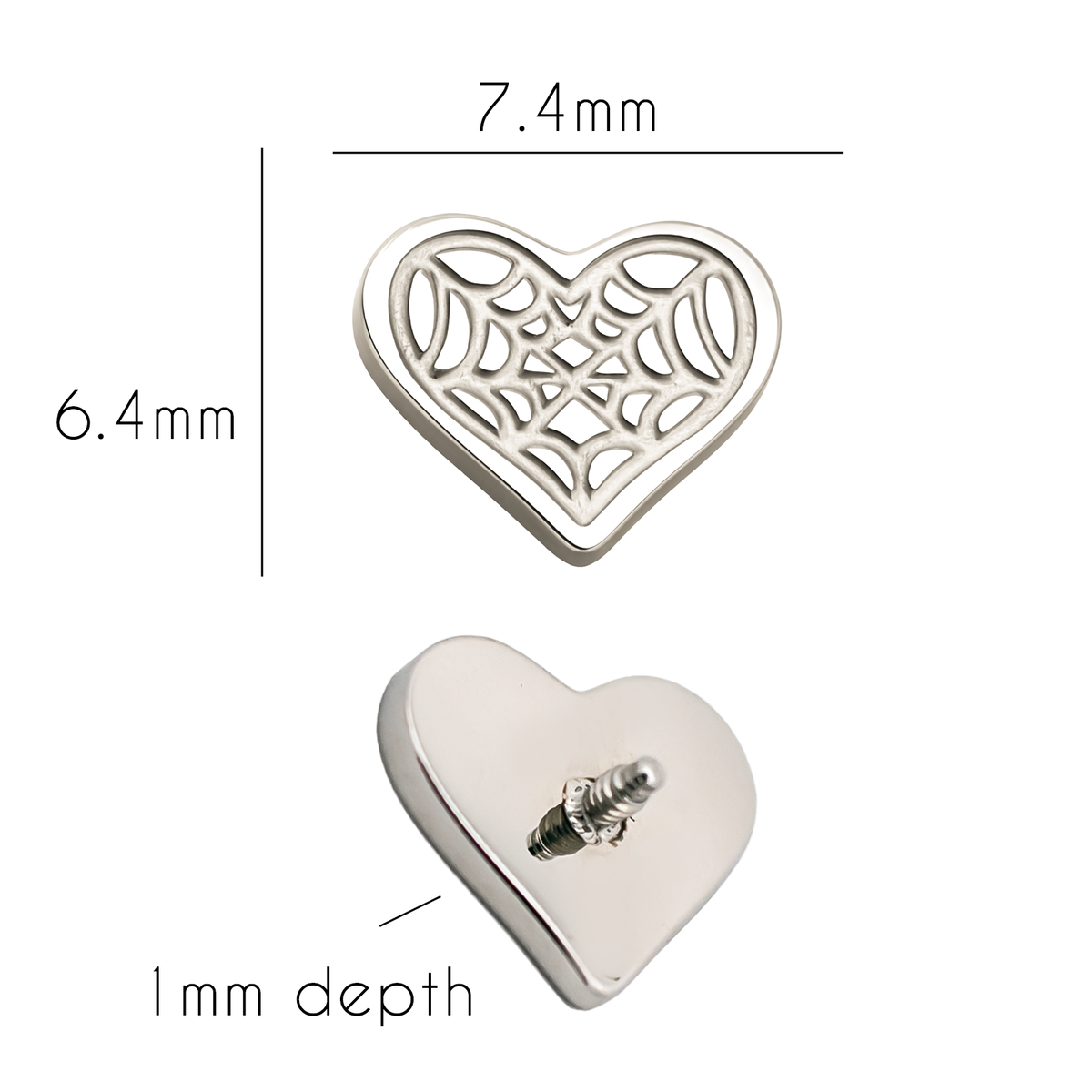 16G/18G Steel Internally Threaded Spider Web Heart End | Body Jewelry | Wiccan Center