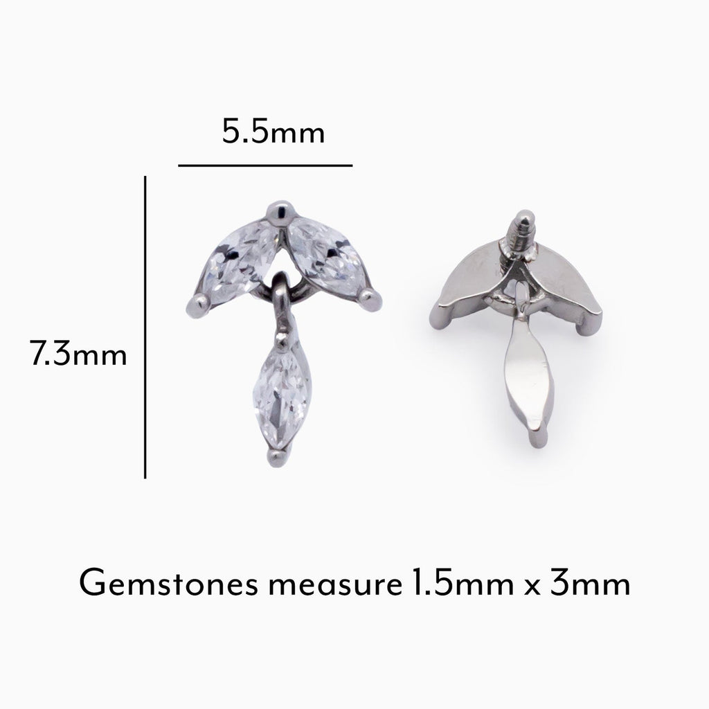 Steel Internally Threaded Three Prong Star End w/ Clear Gem | Body Jewelry | Wiccan Center