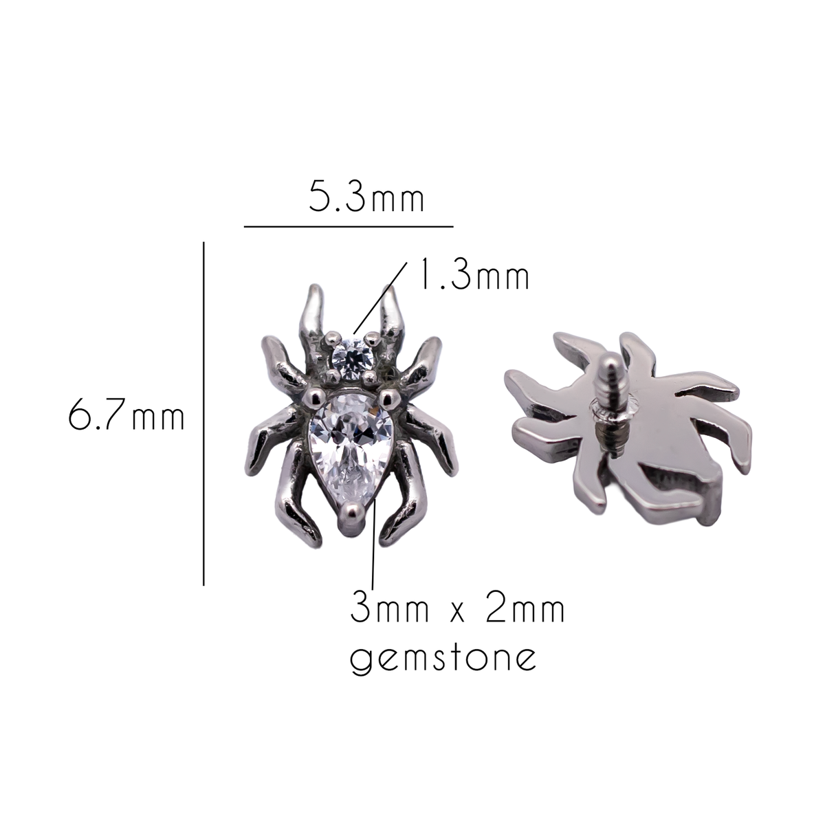 16G/18G Steel Internally Threaded Spider End with Clear Gem Body | Body Jewelry | Wiccan Center
