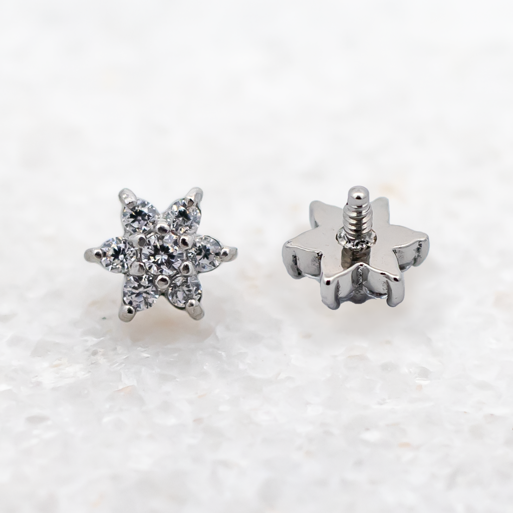 16G/18G Steel Internally Threaded Seven-Gem Flower End | Body Jewelry | Wiccan Center