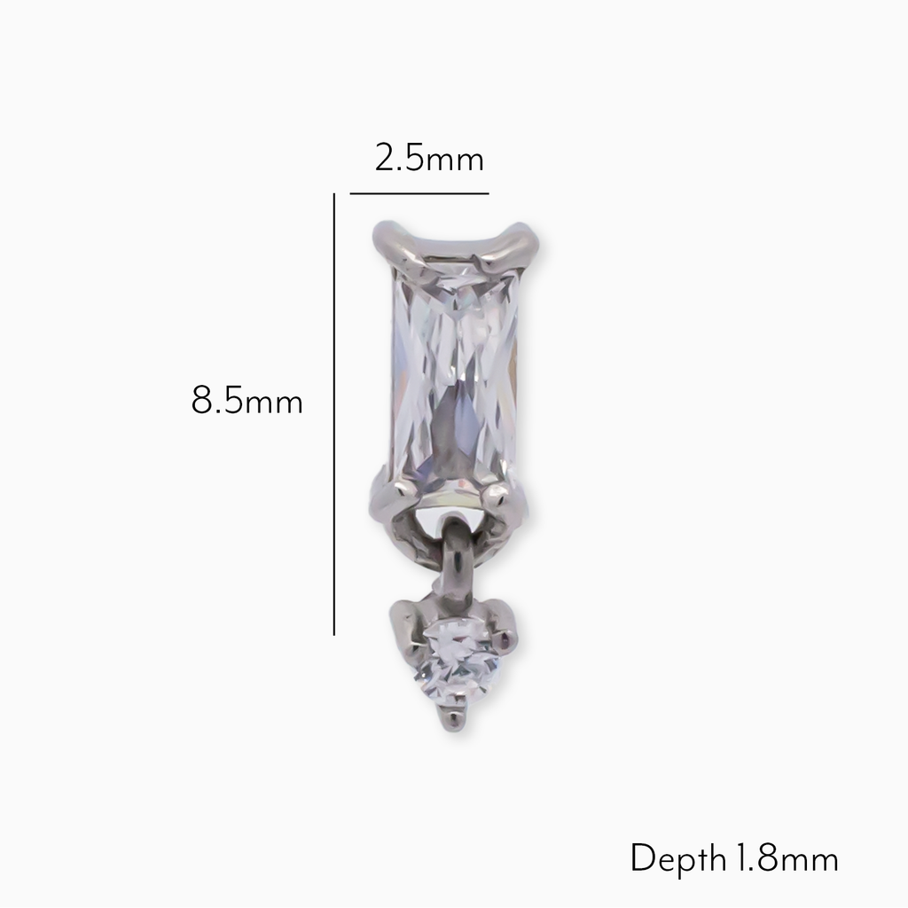 16G/18G Steel Internally Threaded Baguette & Dangle Round Gem End | Body Jewelry | Wiccan Center