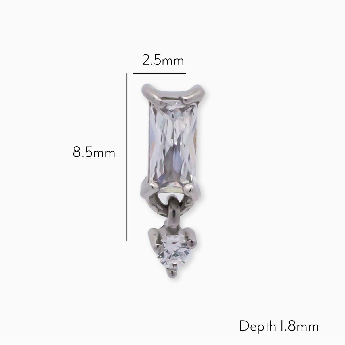 16G/18G Steel Internally Threaded Baguette & Dangle Round Gem End | Body Jewelry | Wiccan Center