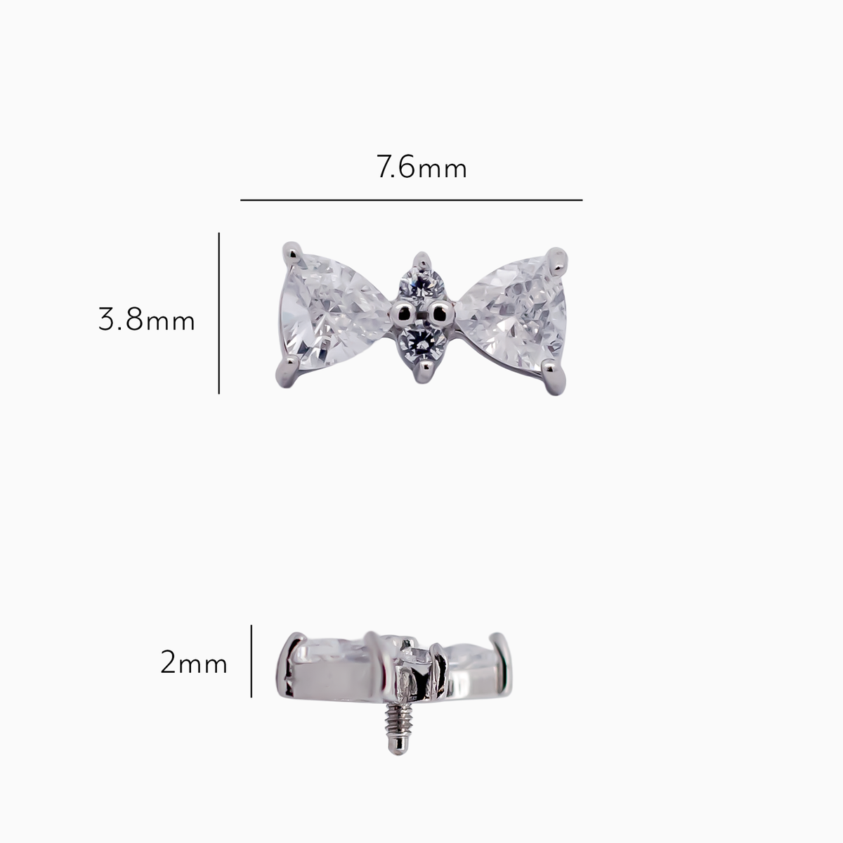Steel Internally Threaded End - 2 Trillion CZ W/Round CZ 16G | Body Jewelry | Wiccan Center