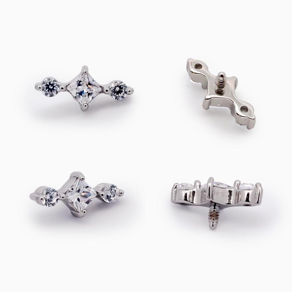 Steel Internally Threaded End - 2 Round CZ And Square 16G | Body Jewelry | Wiccan Center
