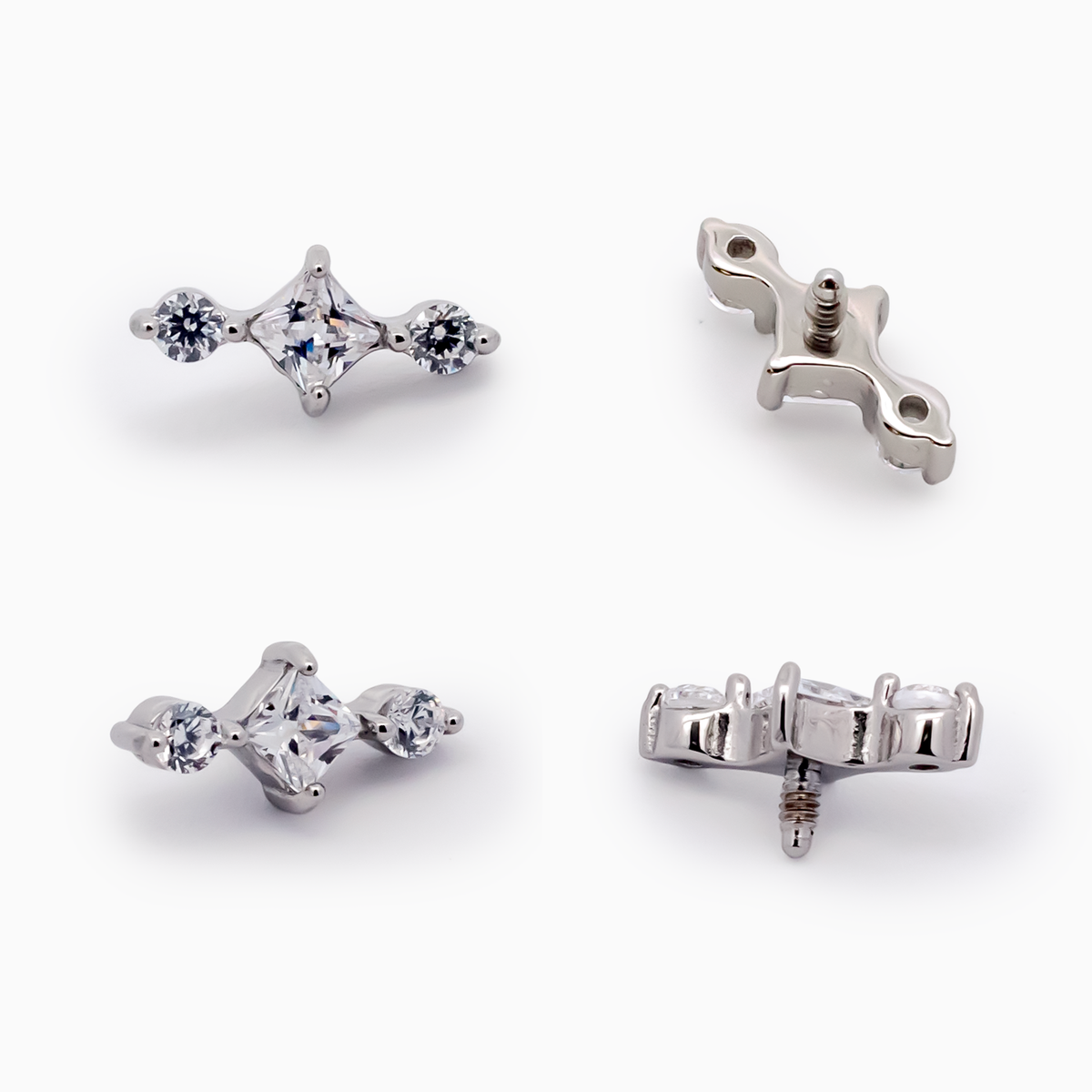 Steel Internally Threaded End - 2 Round CZ And Square 16G | Body Jewelry | Wiccan Center