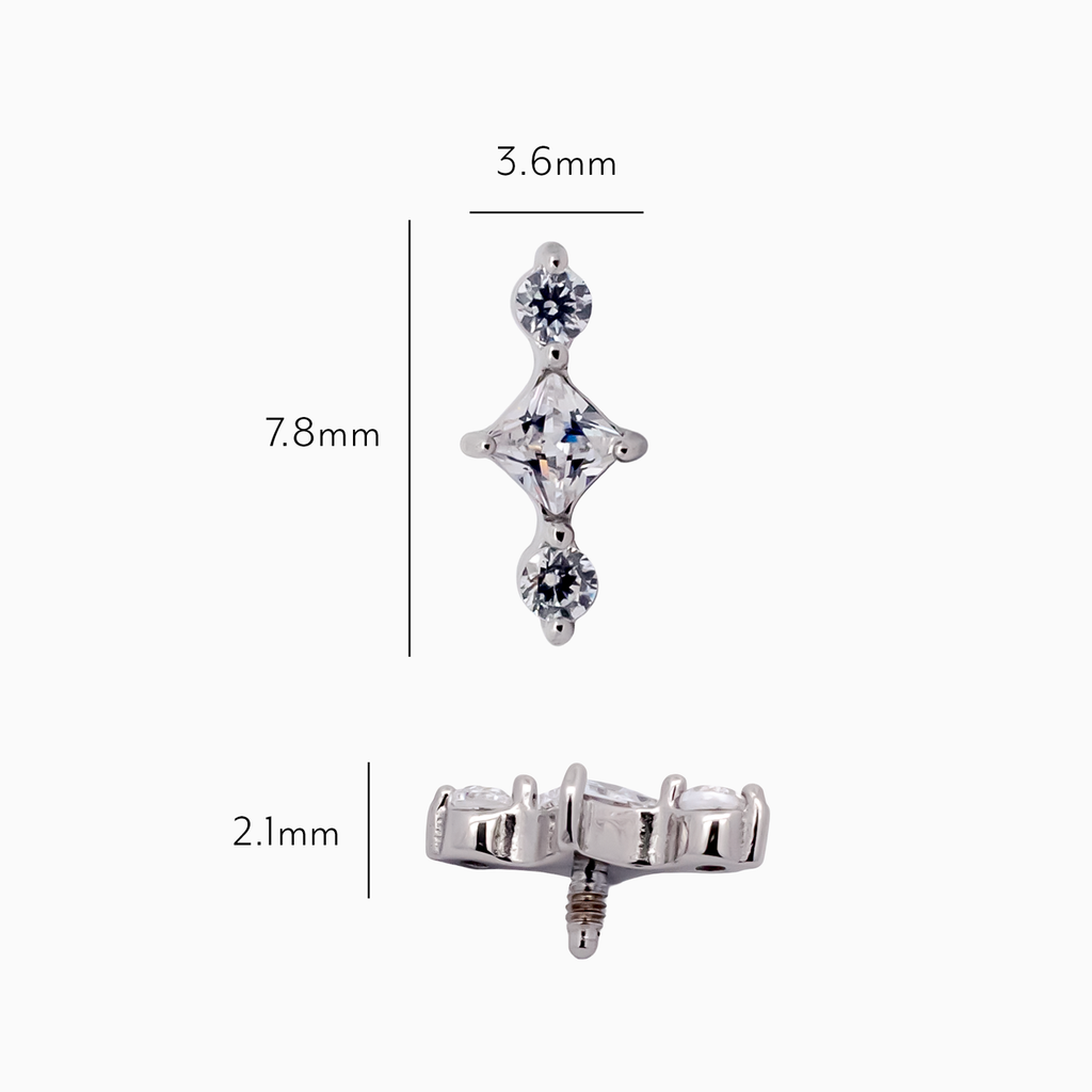 Steel Internally Threaded End - 2 Round CZ And Square 16G | Body Jewelry | Wiccan Center