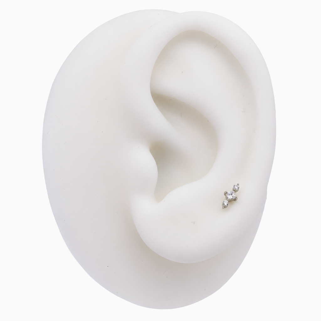 Steel Internally Threaded End - 2 Round CZ And Square 16G | Body Jewelry | Wiccan Center