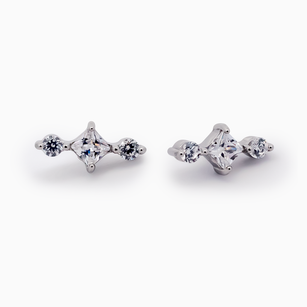 Steel Internally Threaded End - 2 Round CZ And Square 16G | Body Jewelry | Wiccan Center