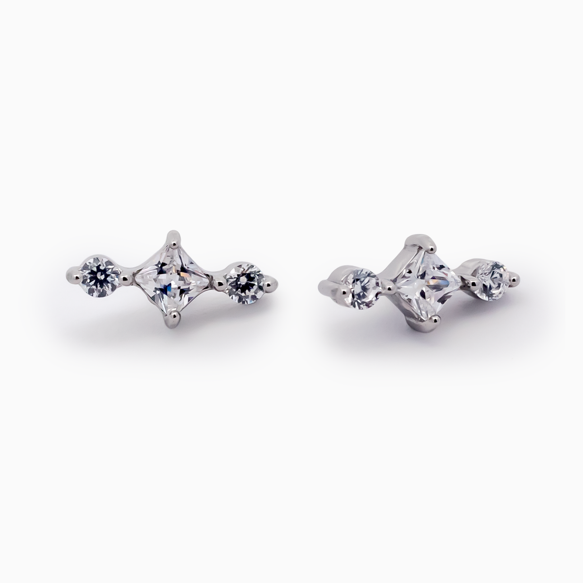 Steel Internally Threaded End - 2 Round CZ And Square 16G | Body Jewelry | Wiccan Center