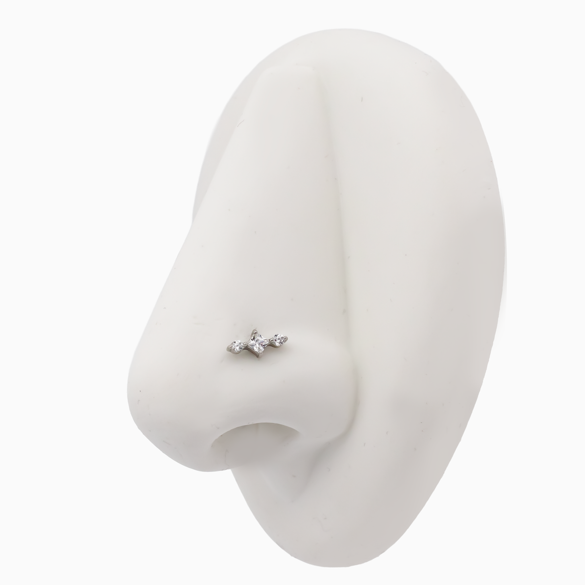 Steel Internally Threaded End - 2 Round CZ And Square 16G | Body Jewelry | Wiccan Center