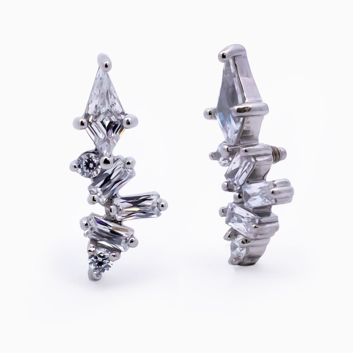 Steel Internally Threaded Baguette & Kite Gem Cluster End - 16G | Body Jewelry | Wiccan Center