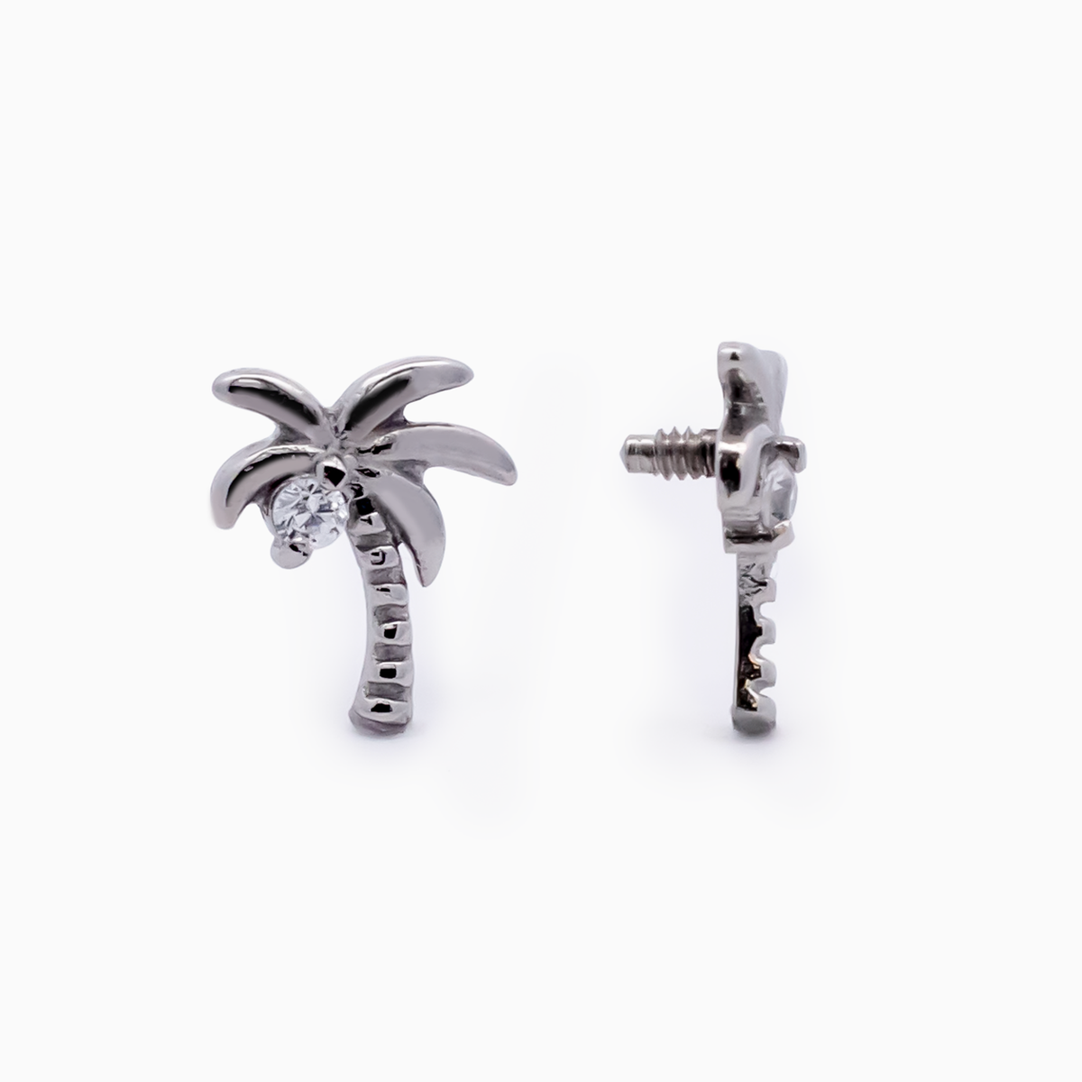 Steel Internally Threaded Palm Tree CZ End - 16G | Body Jewelry | Wiccan Center