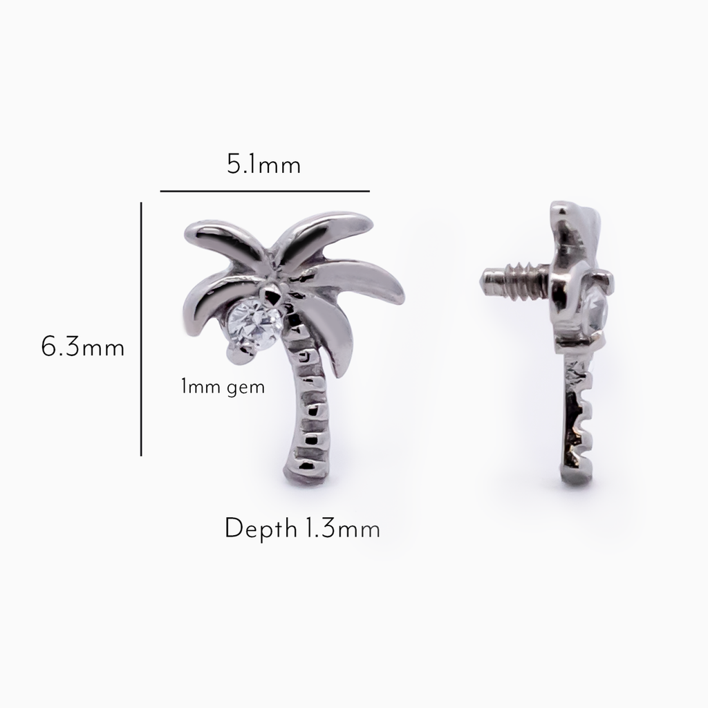 Steel Internally Threaded Palm Tree CZ End - 16G | Body Jewelry | Wiccan Center