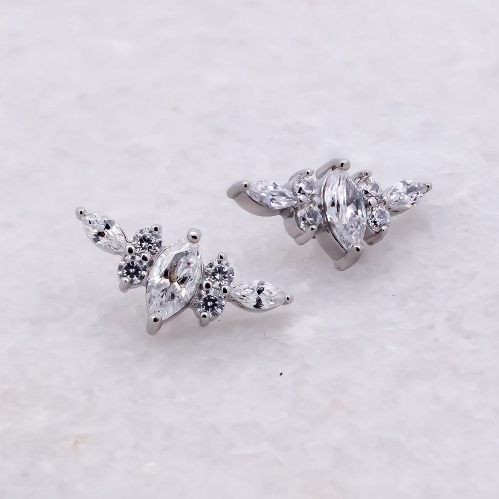 Steel Internally Threaded Arched Marquise Cluster White CZ End - 16G | Body Jewelry | Wiccan Center