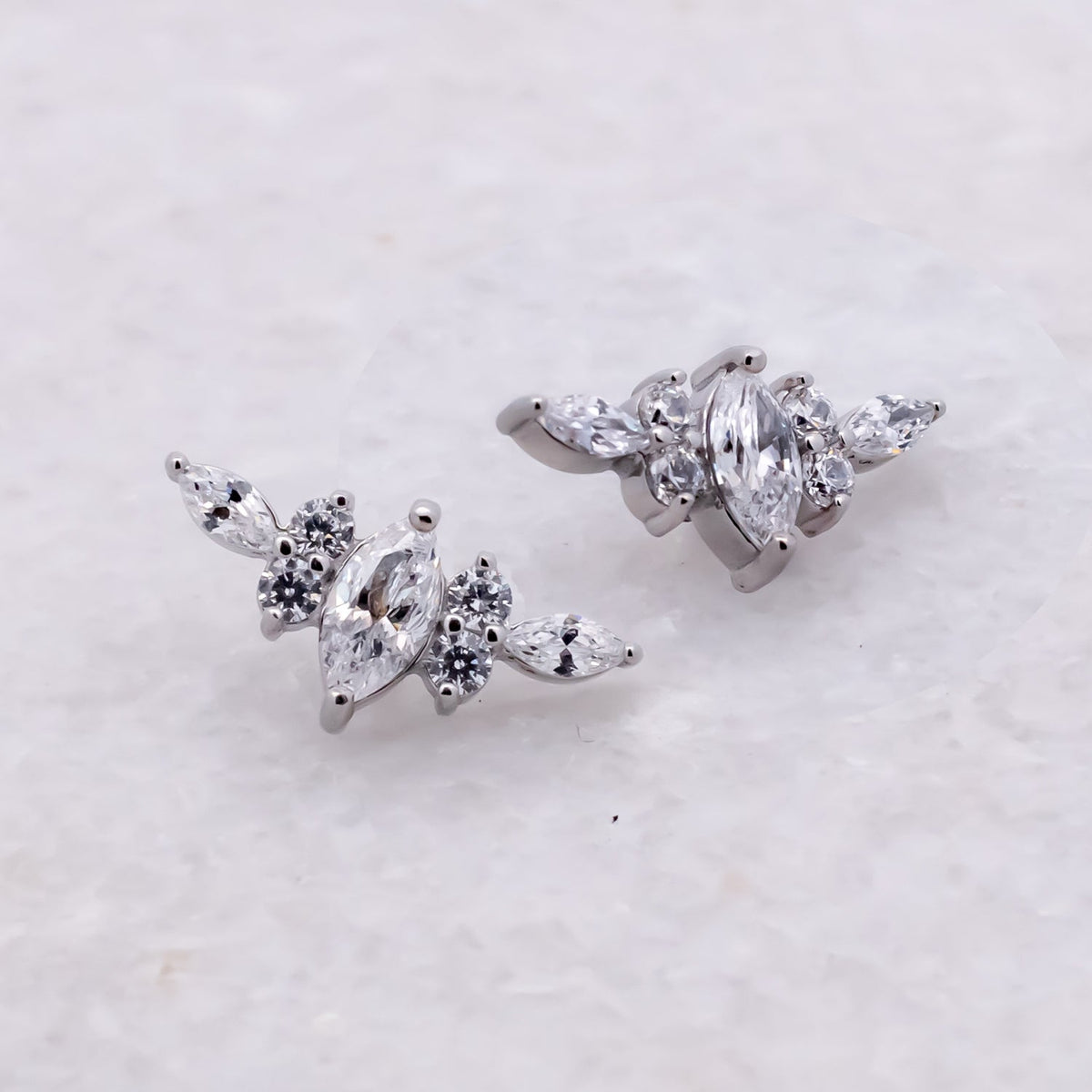Steel Internally Threaded Arched Marquise Cluster White CZ End - 16G | Body Jewelry | Wiccan Center