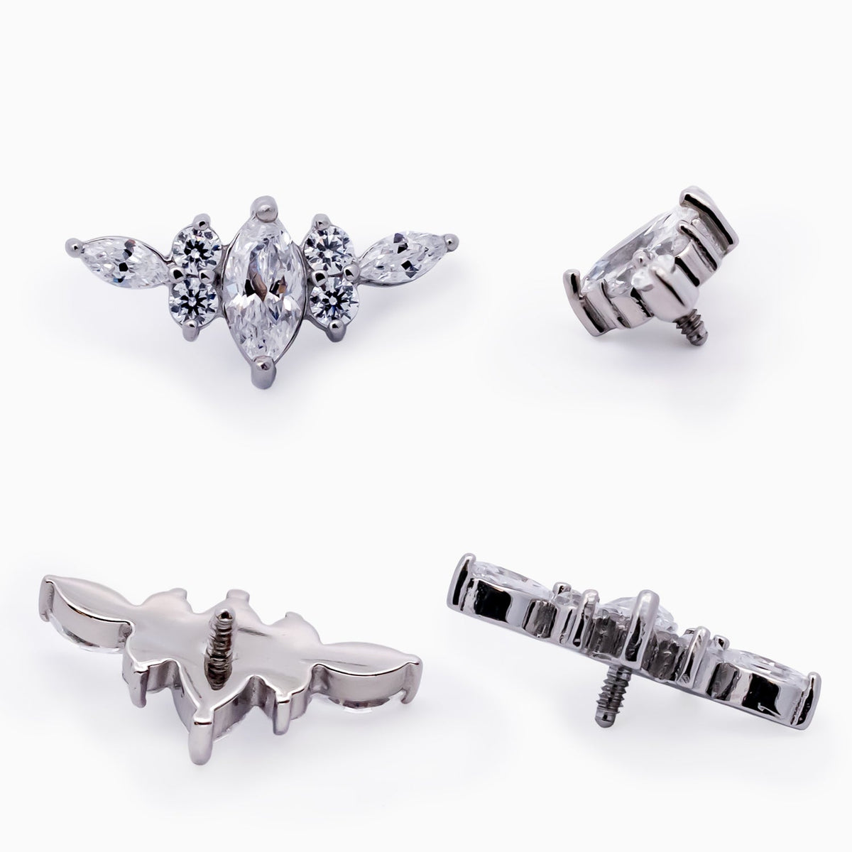 Steel Internally Threaded Arched Marquise Cluster White CZ End - 16G | Body Jewelry | Wiccan Center