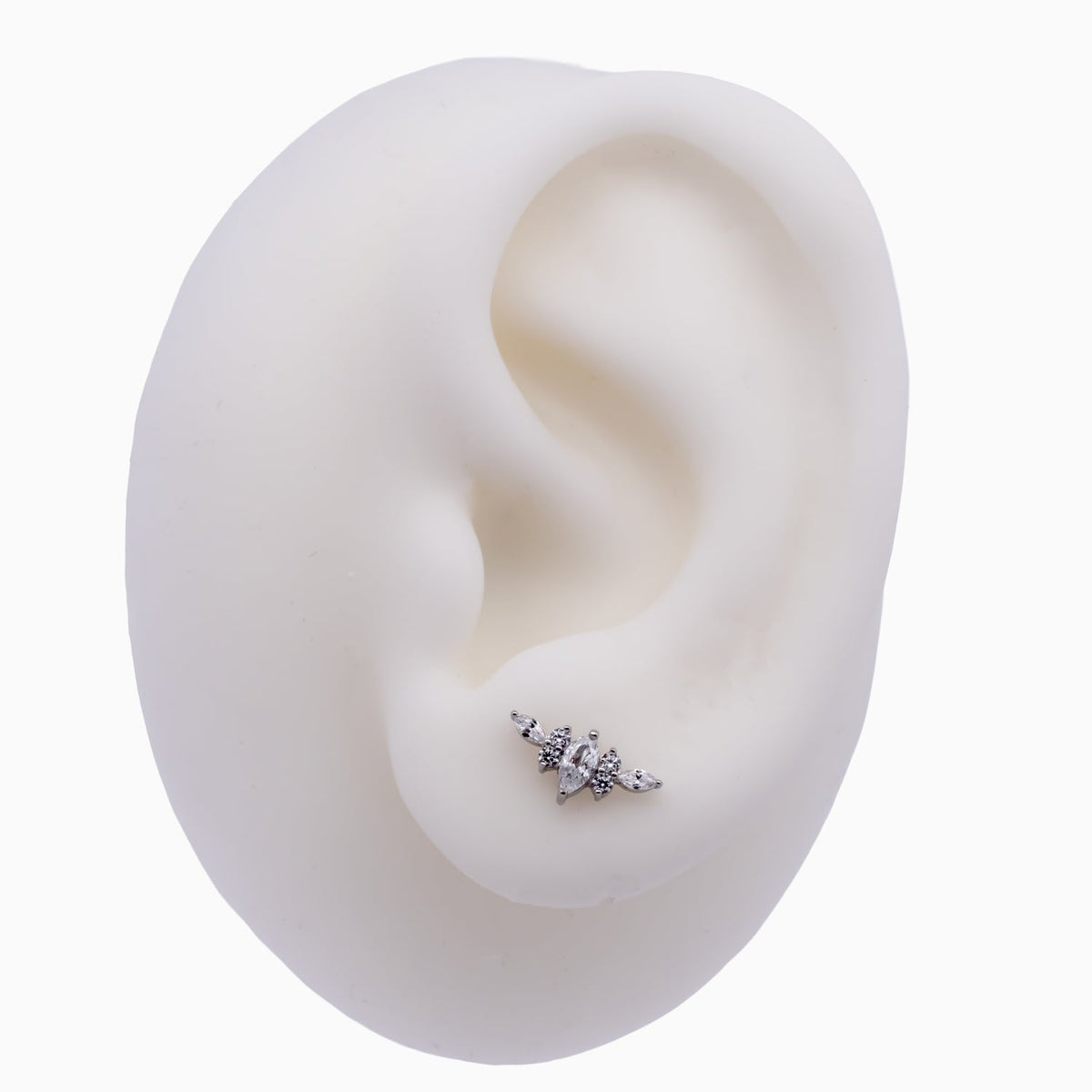 Steel Internally Threaded Arched Marquise Cluster White CZ End - 16G | Body Jewelry | Wiccan Center