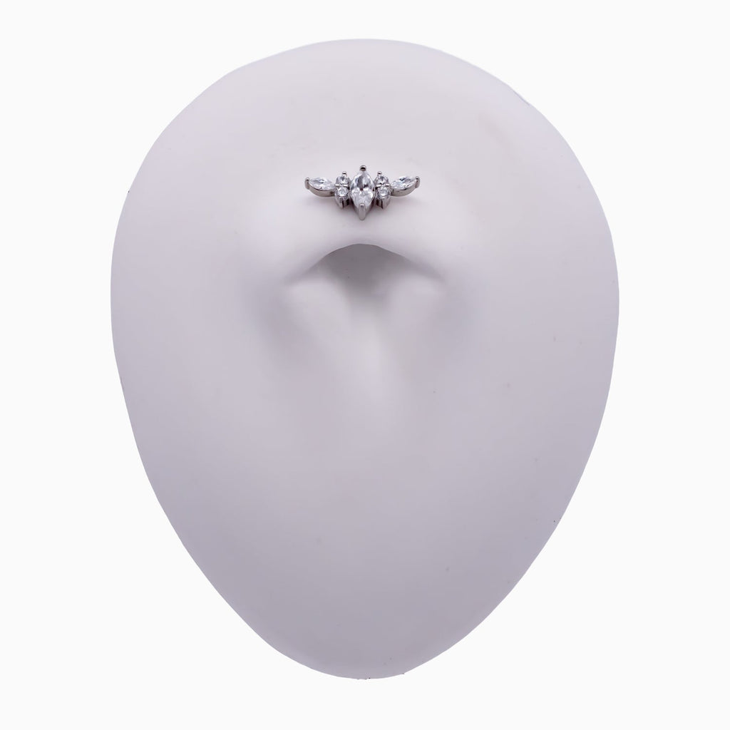 Steel Internally Threaded Arched Marquise Cluster White CZ End - 16G | Body Jewelry | Wiccan Center