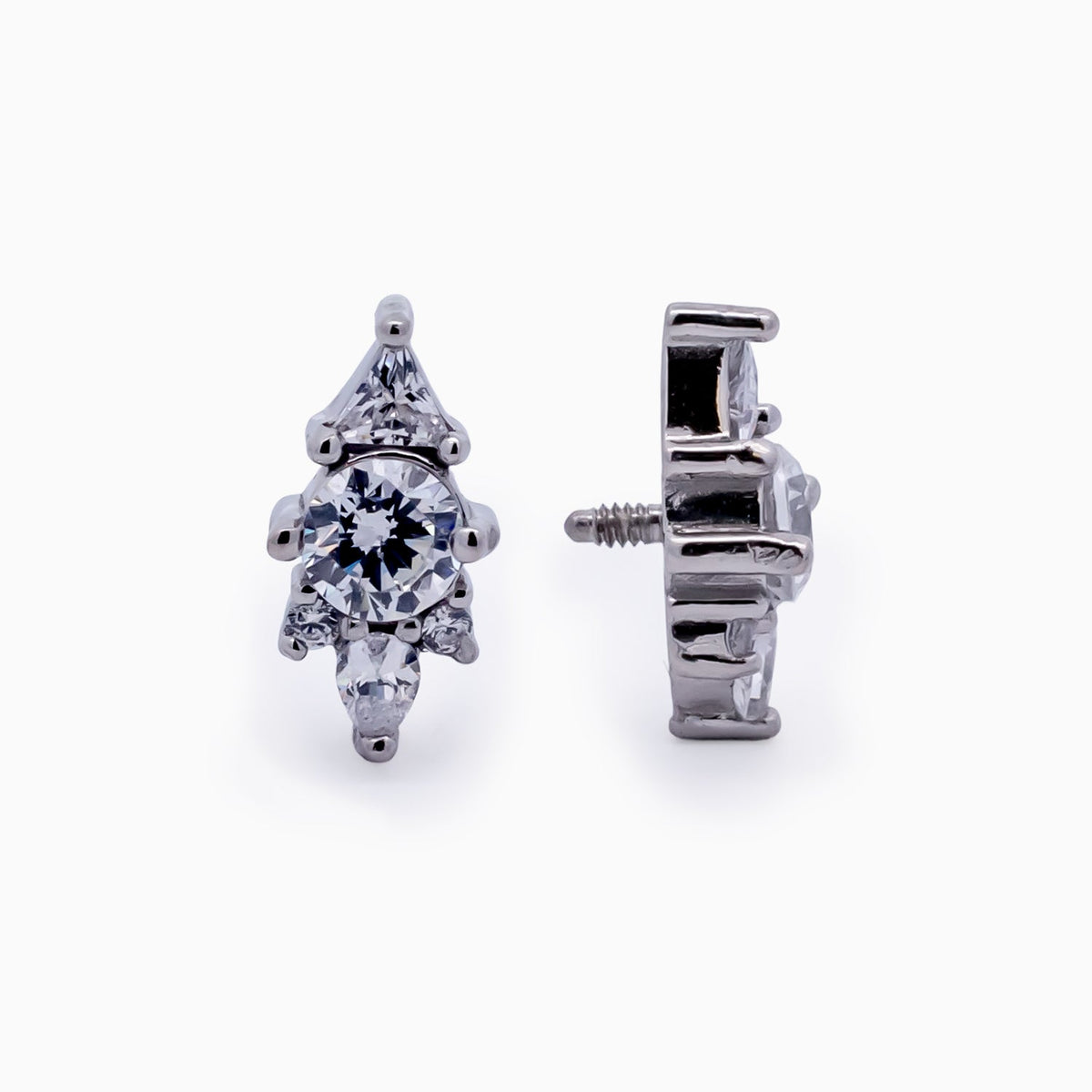 Steel Internally Threaded End with Round & Trillion Cluster – 16G | Body Jewelry | Wiccan Center