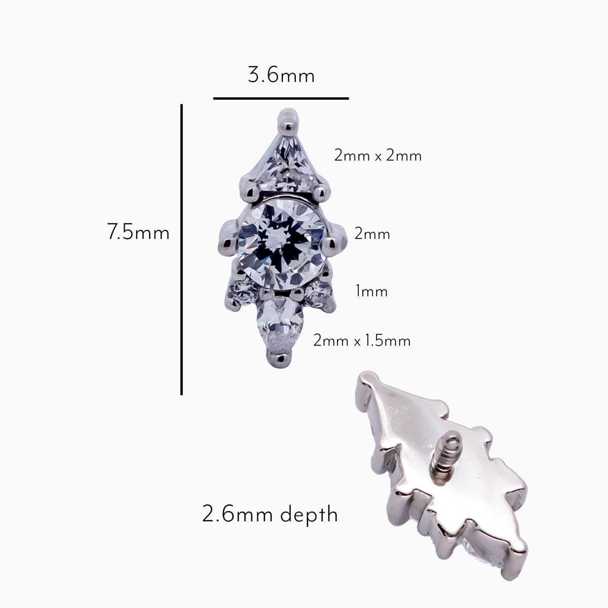 Steel Internally Threaded End with Round & Trillion Cluster – 16G | Body Jewelry | Wiccan Center