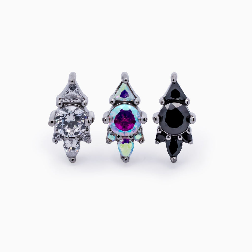 Steel Internally Threaded End with Round & Trillion Cluster – 16G | Body Jewelry | Wiccan Center