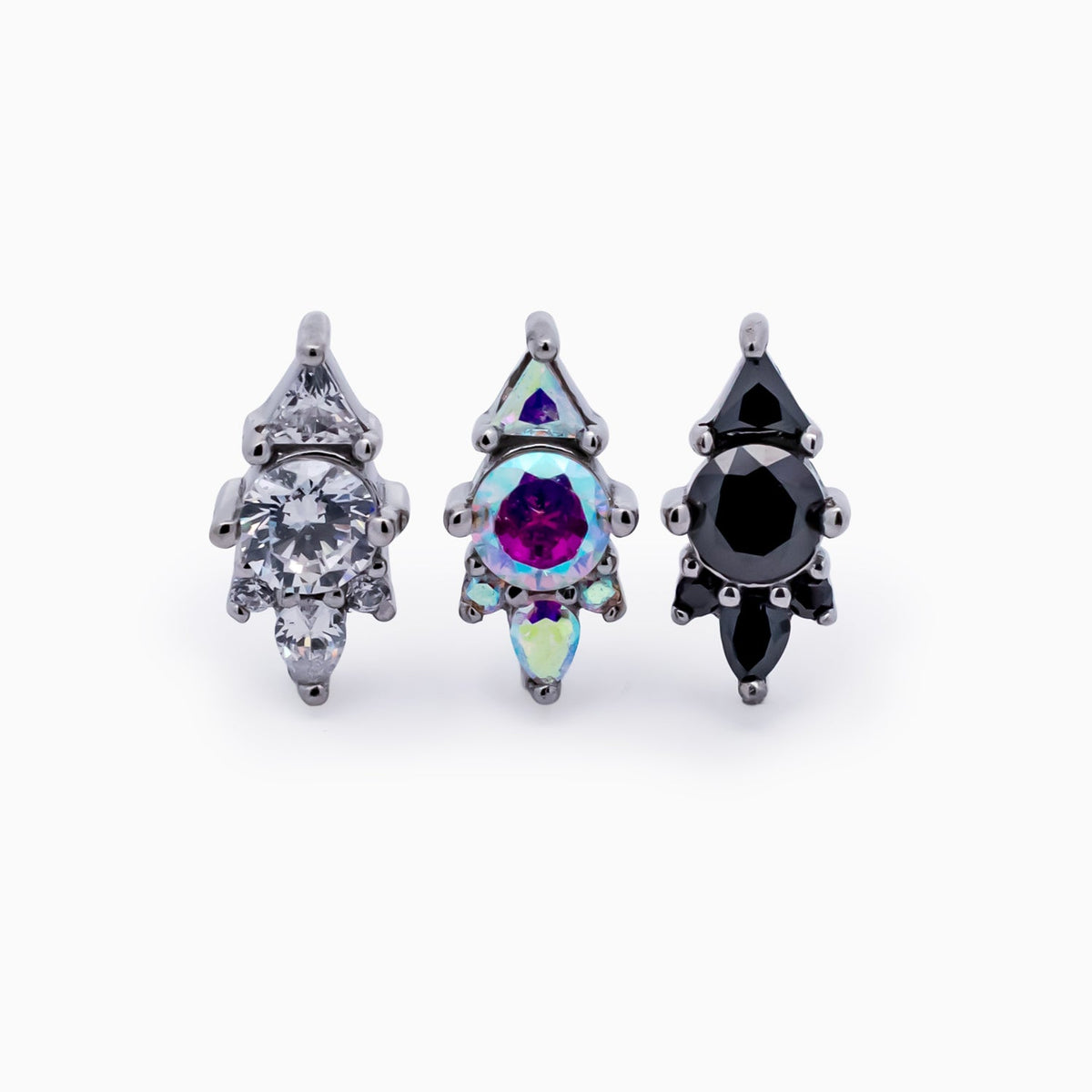 Steel Internally Threaded End with Round & Trillion Cluster – 16G | Body Jewelry | Wiccan Center