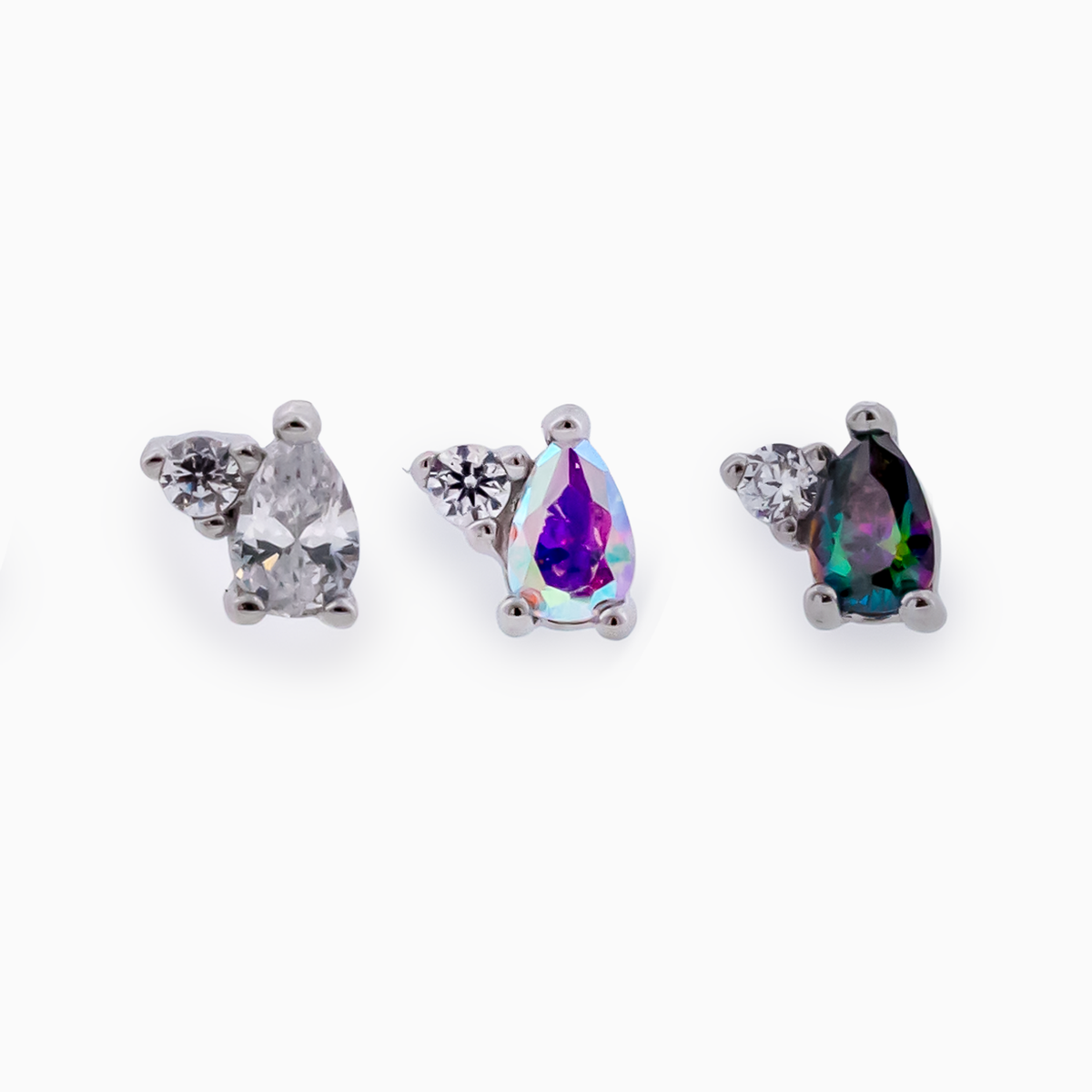 Steel Internally Threaded Pear & Round CZ End | Body Jewelry | Wiccan Center
