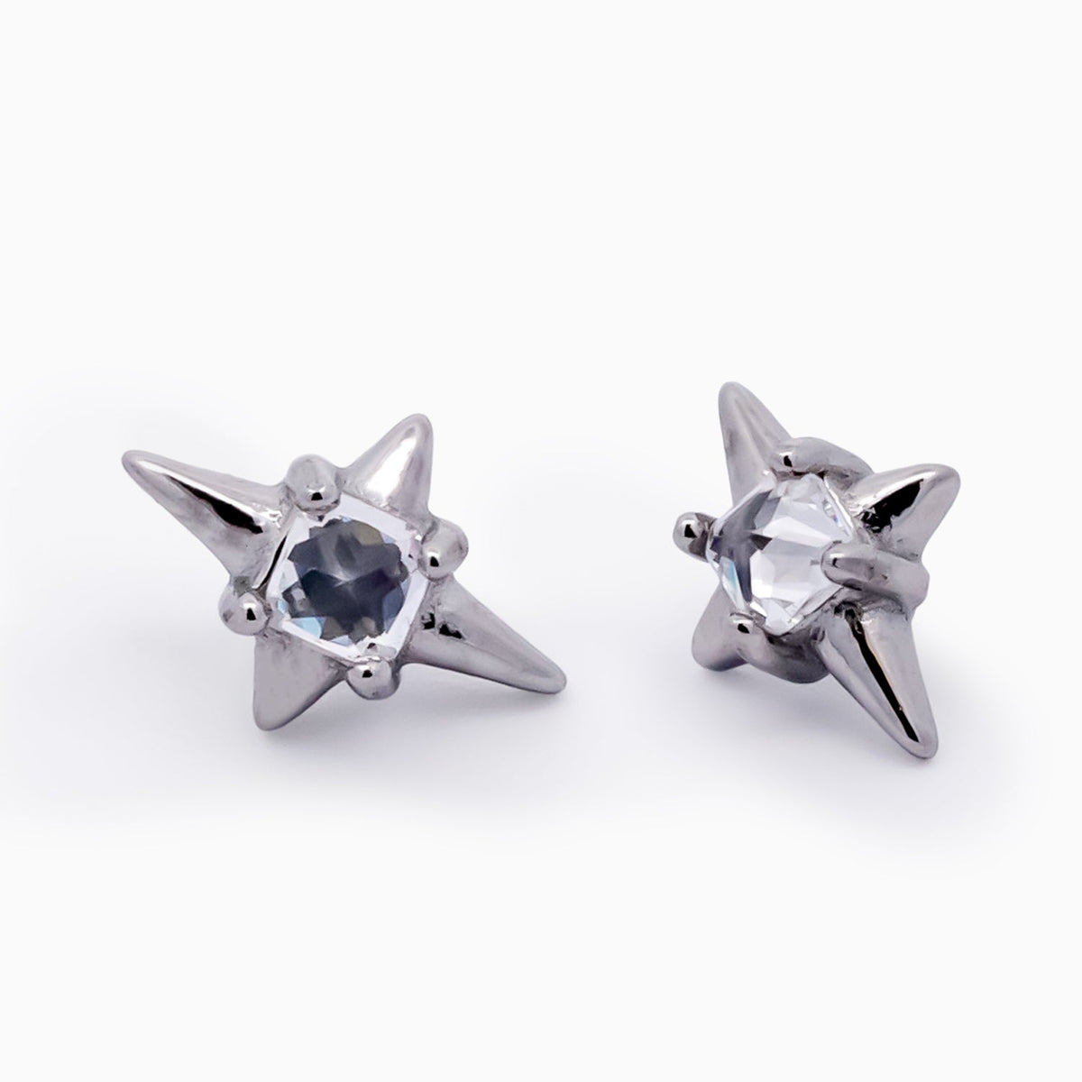 Steel Internally Threaded 4 Point Star with Square White CZ End - 16G | Body Jewelry | Wiccan Center