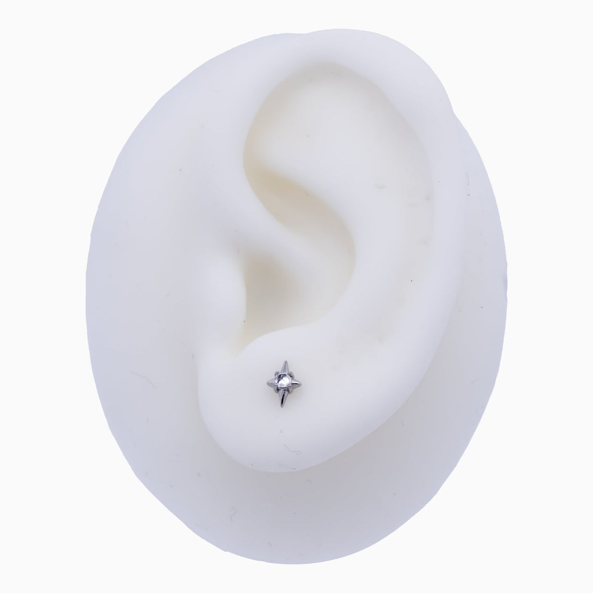 Steel Internally Threaded 4 Point Star with Square White CZ End - 16G | Body Jewelry | Wiccan Center