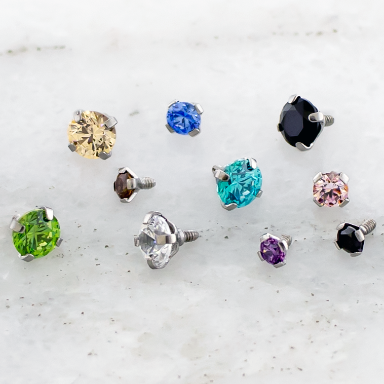 Steel 14G Prong Set Round Premium Zirconia end | Body Jewelry | Wiccan Center