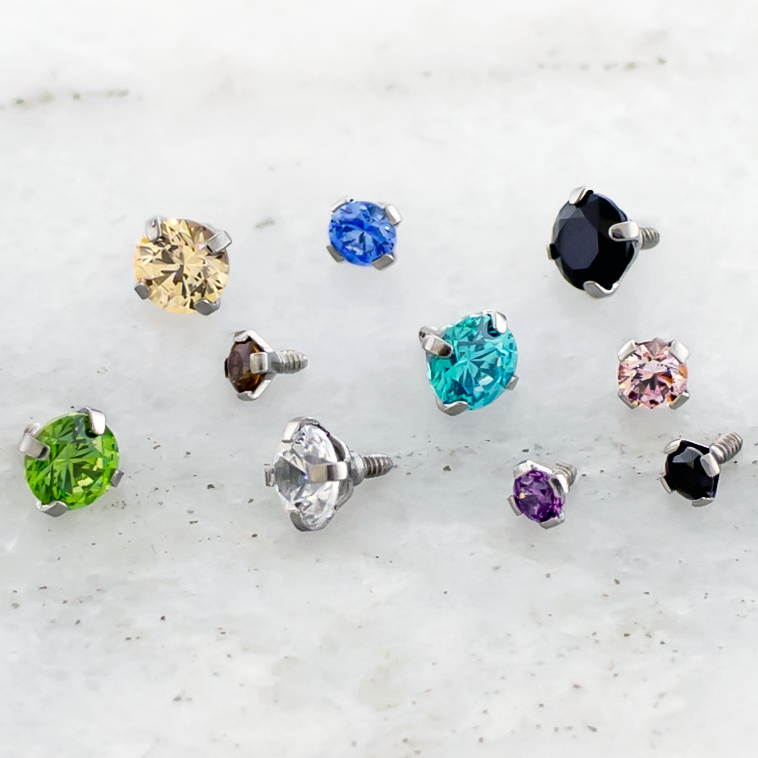Steel 16G/18G Prong Set Round Premium Zirconia (Internal) | Body Jewelry | Wiccan Center