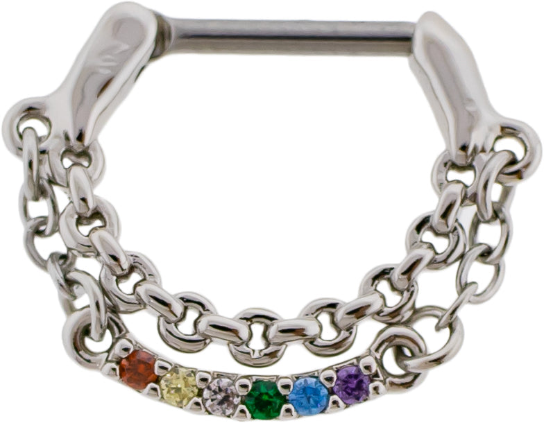 16G Septum Clicker w/ Chains And Rainbow Gems | | Wiccan Center