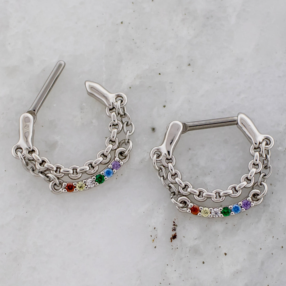 16G Septum Clicker w/ Chains And Rainbow Gems | | Wiccan Center