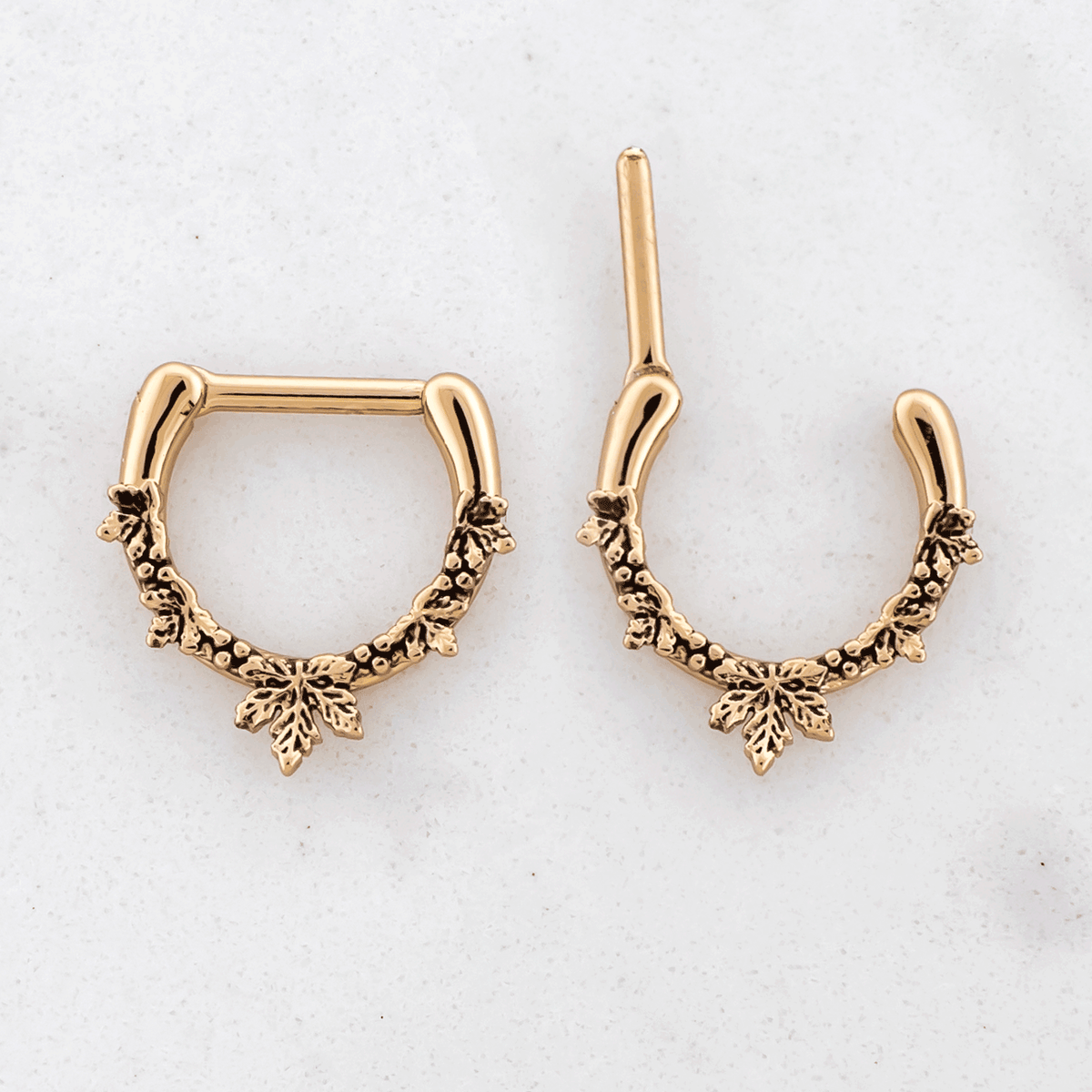 16G Rose Gold PVD Septum Clicker w/ Maple Leaf | Body Jewelry | Wiccan Center