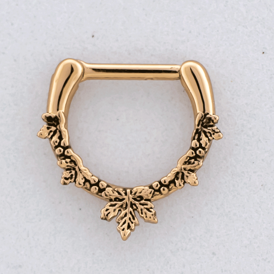 16G Rose Gold PVD Septum Clicker w/ Maple Leaf | Body Jewelry | Wiccan Center