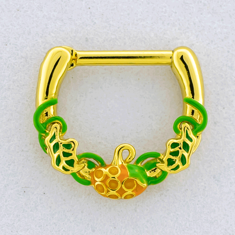 16G Gold PVD Septum Clicker w/ Pumpkin | Body Jewelry | Wiccan Center
