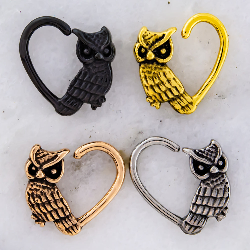 16G Steel Heart With Owl Seamless Ring | Body Jewelry | Wiccan Center