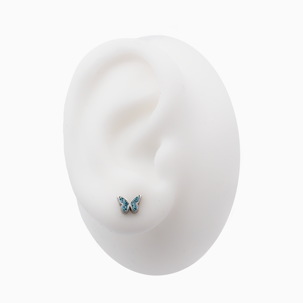 Steel Gemmed Butterfly Earring Studs | Body Jewelry | Wiccan Center