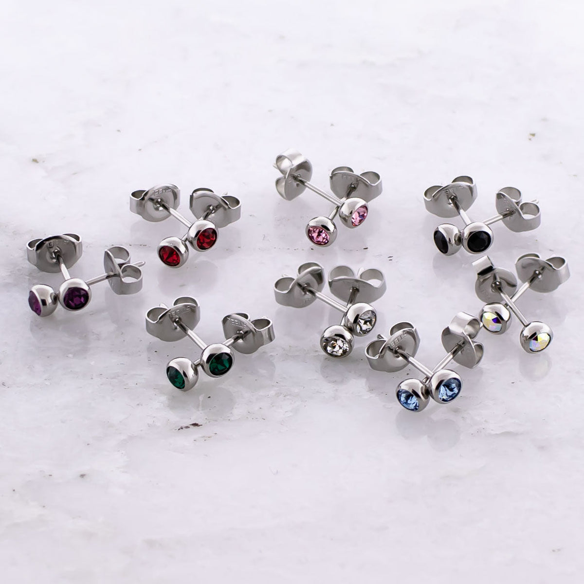 Steel Round Bezel Set Gem Earring Studs | Body Jewelry | Wiccan Center