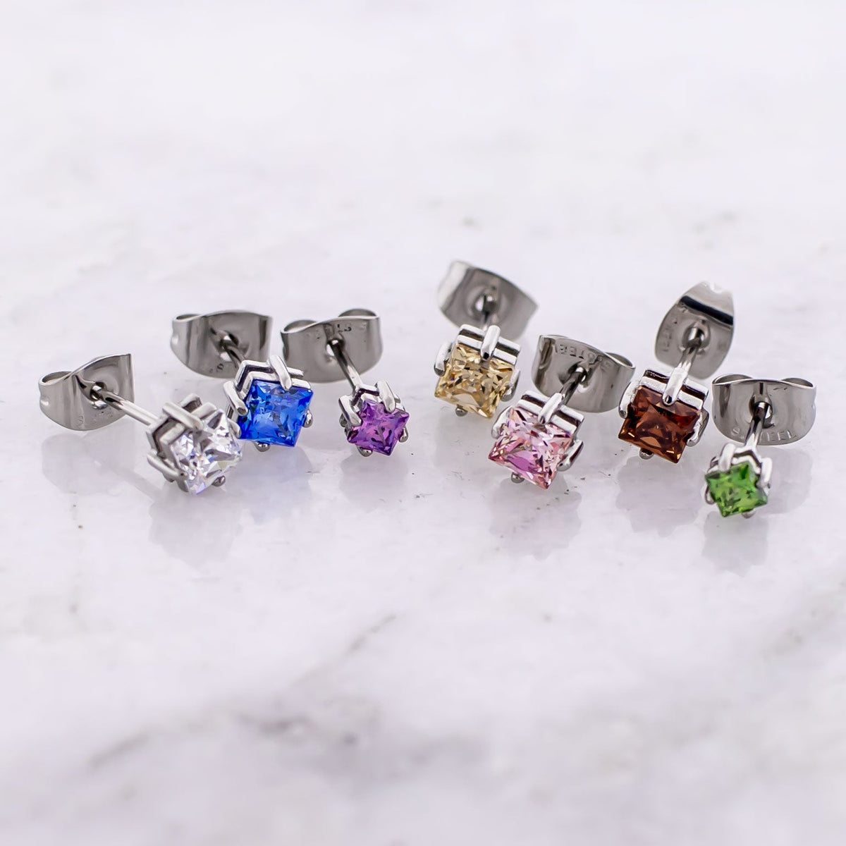 Steel Prong Set Square Premium Zirconia Earring Studs | Body Jewelry | Wiccan Center