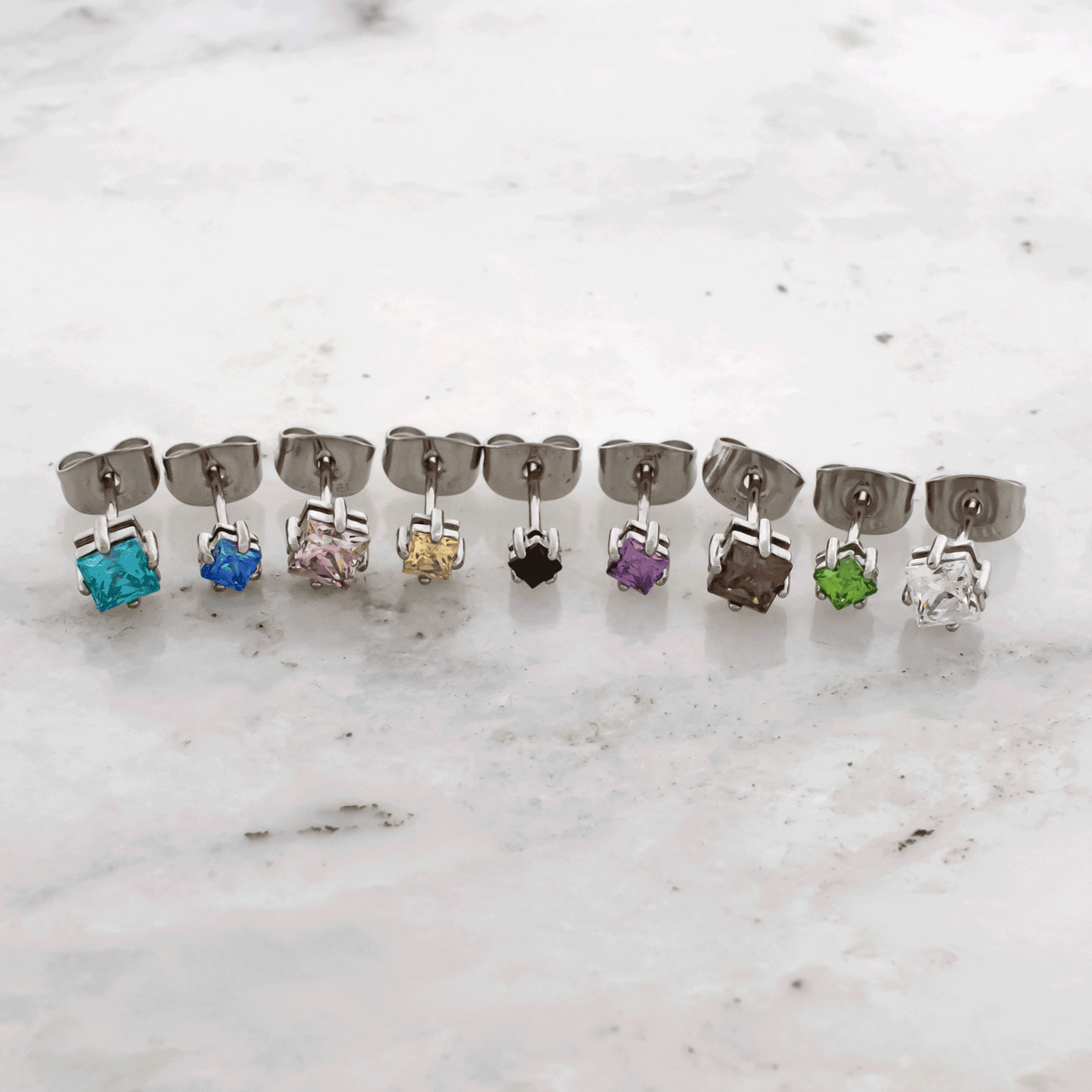 Steel Prong Set Square Premium Zirconia Earring Studs | Body Jewelry | Wiccan Center