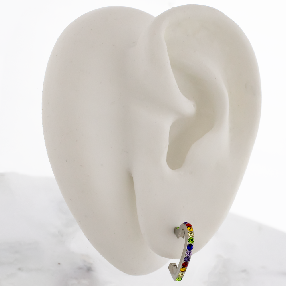 Steel Gemmed Heart Earring Hooped Studs | Body Jewelry | Wiccan Center