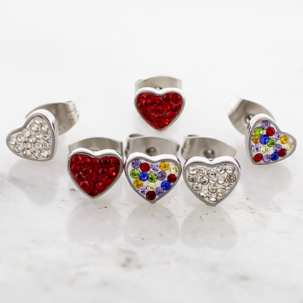 Steel Gemmed Heart Earring Studs | Body Jewelry | Wiccan Center