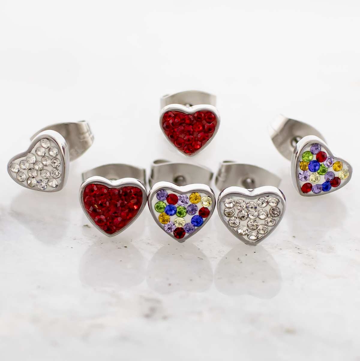 Steel Gemmed Heart Earring Studs | Body Jewelry | Wiccan Center