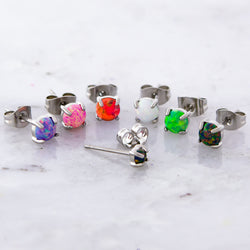 Steel Prong Set Synthetic Opal Earring Studs | Body Jewelry | Wiccan Center
