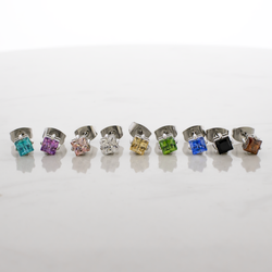 Steel Prong Set Square Premium Zirconia Earring Studs | Body Jewelry | Wiccan Center