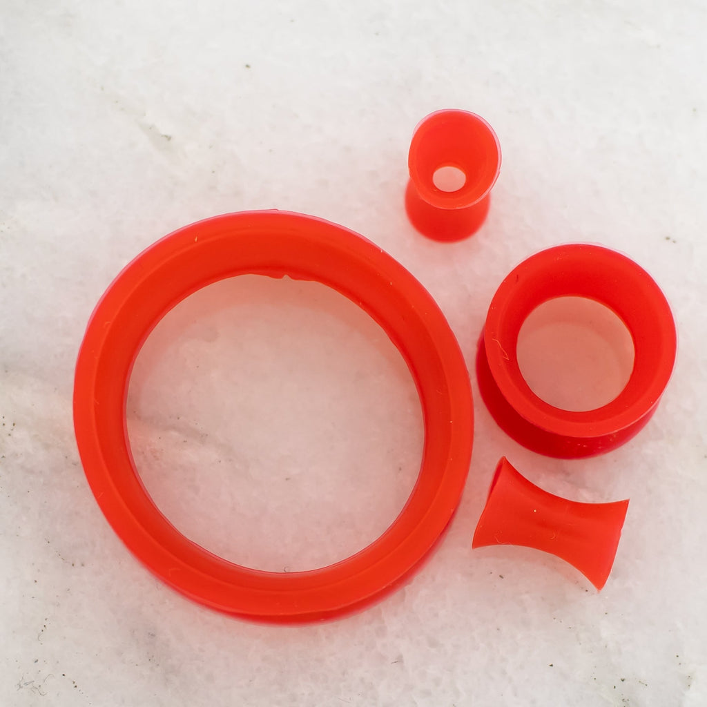 Silicone Double Flare Tunnels - Red - 6g - 2" | Body Jewelry | Wiccan Center