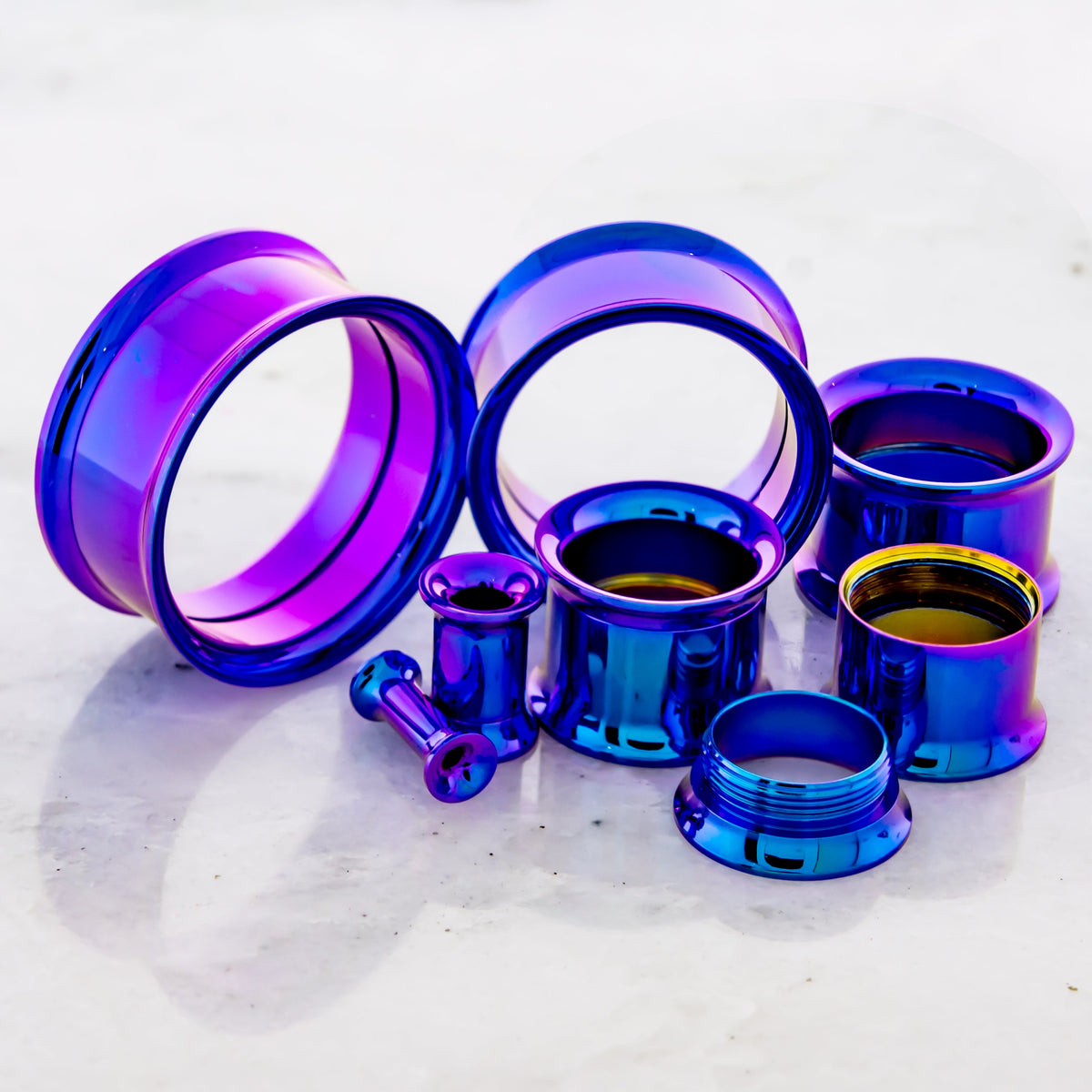 Blurple Steel Double Flare Tunnels - Internally Threaded | Body Jewelry | Wiccan Center