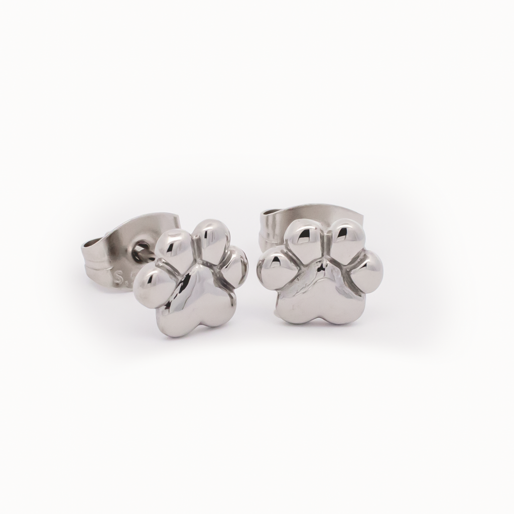 Steel Pawprint Earring Studs | Body Jewelry | Wiccan Center