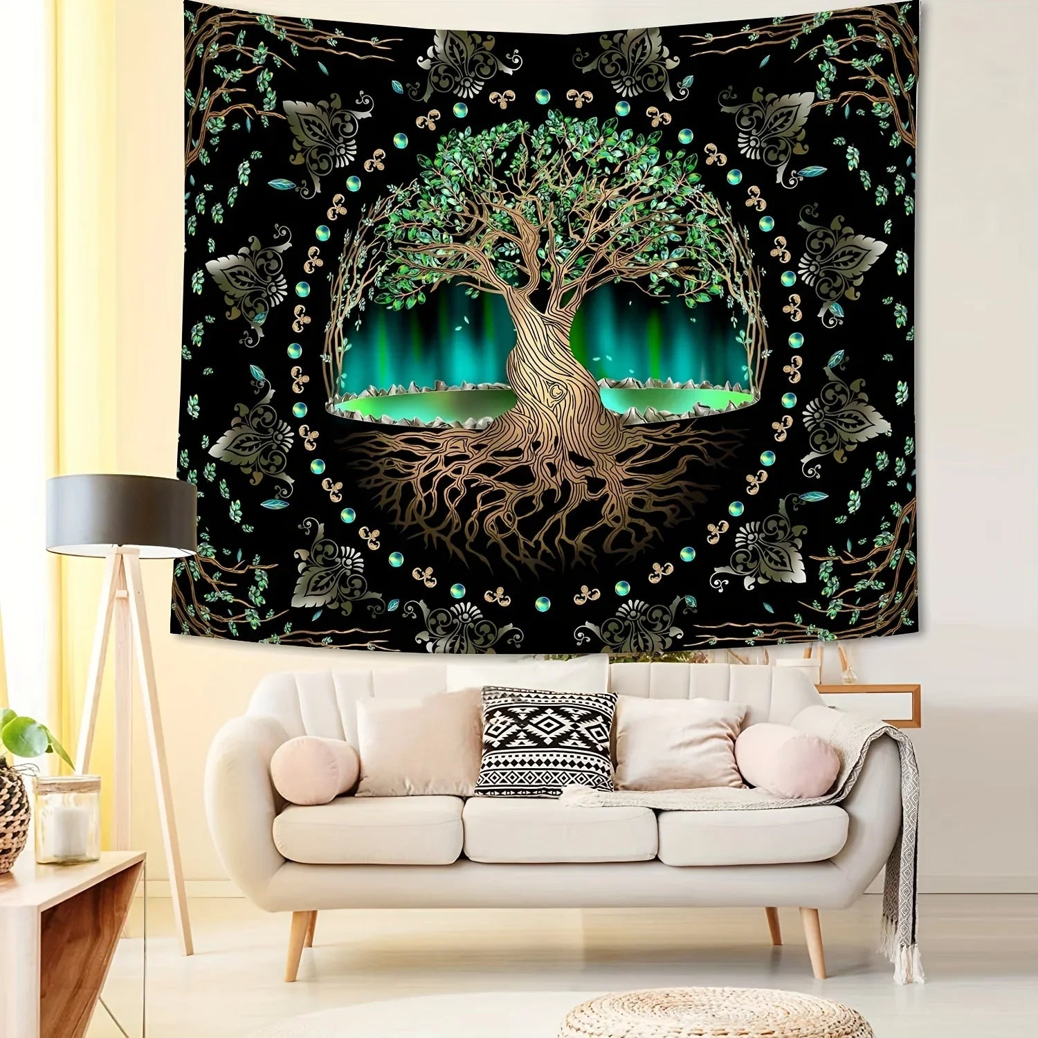 1Pcs 75x58cm Tree of Life Tapestry BlackLight Sun Moon Stars Galaxy Colorful Hippie Psychedelic Bedroom Dorm Decor Aesthetic